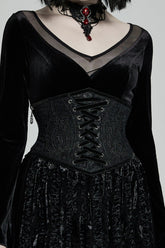 Schwarzes Jacquard-Korsett mit seitlichem Reißverschluss und Schnürung für Damen im Gothic-Stil